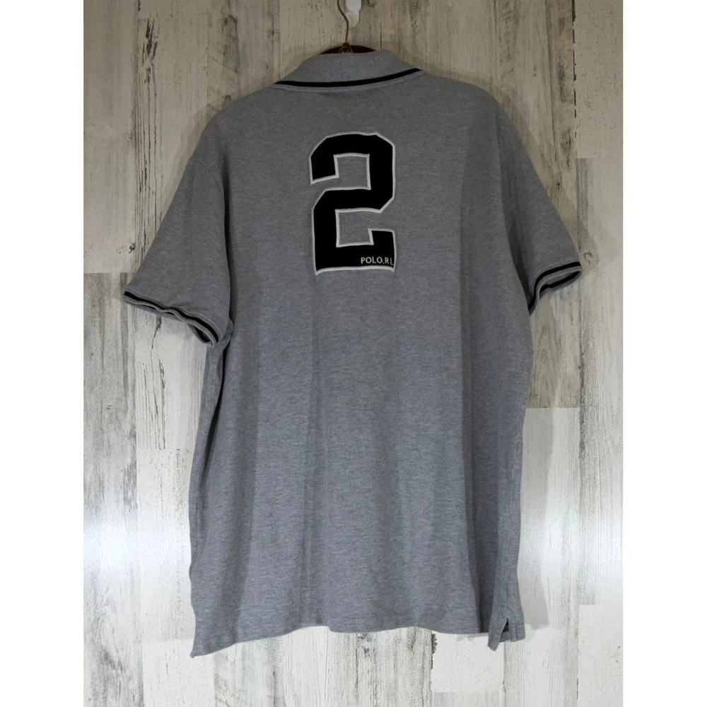 Polo Ralph Lauren Gray Knit Polo Shirt XXL Custom Slim Fit Number 2 Patch